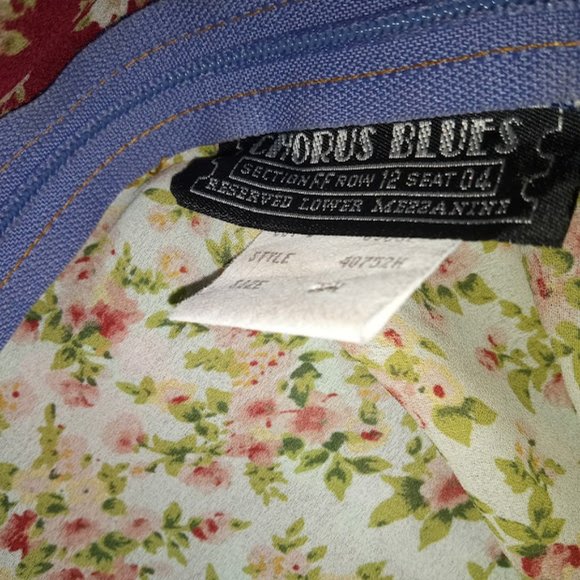 Vintage Chorus Blues Womens Midi Dress Chiffon Floral Patchwork Denim Plus 22W - Picture 6 of 6